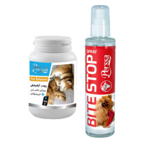 اسپری دور کننده و پودر آرامبخش کننده سگ و گربه پرسا مدل Pack01 وزن 200 گرم بسته 2 عددی