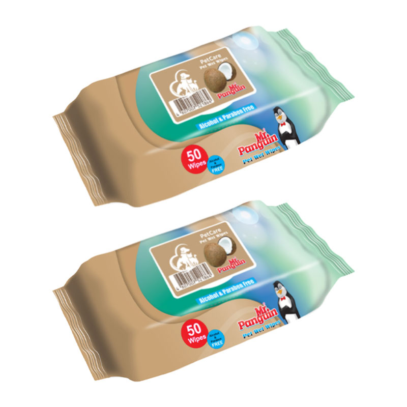 b1b231ac7b71a8ef4b6fef9a1ca445820cbebcb8_1721745215.jpg دستمال مرطوب حیوانات خانگی مستر پنگوئن مدل Coconut وزن 300 گرم بسته 2 عددی - Image 1