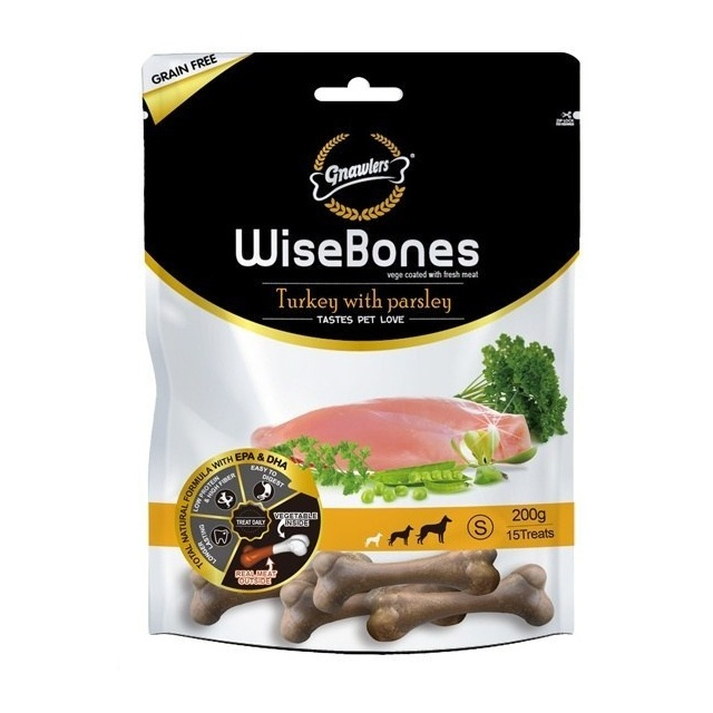 bb9185b3b2d3ec0a91116cb04ab34b207223e2e8_1756866593-1.jpg تشویقی سگ گناولرز مدل WiseBones with Parsley S طعم بوقلمون، سبزیجات وزن 200 گرم - Image 1
