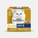کنسرو غذای گربه بالغ گورمت مدل Gold Pate بافت  پته  با طعم ماهی، بوقلمون، گوشت گاو و جگر بسته 8 عددی